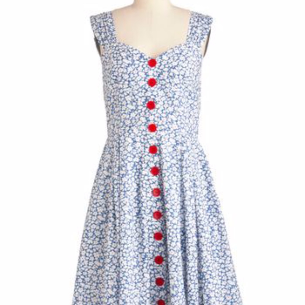 Emily and Fin Layla Midi Dress Blue & White Floral